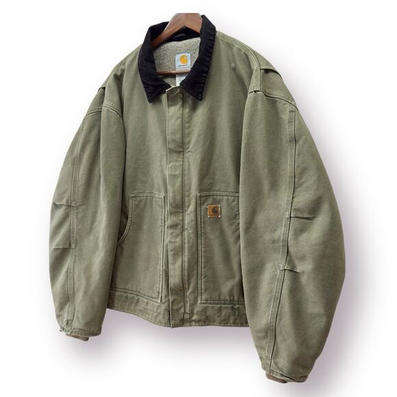 Vtg Carhartt J164 LOV Sherpa Lined Jacket Size 2XL Green Light Olive Rare Chore - Picture 2 of 13